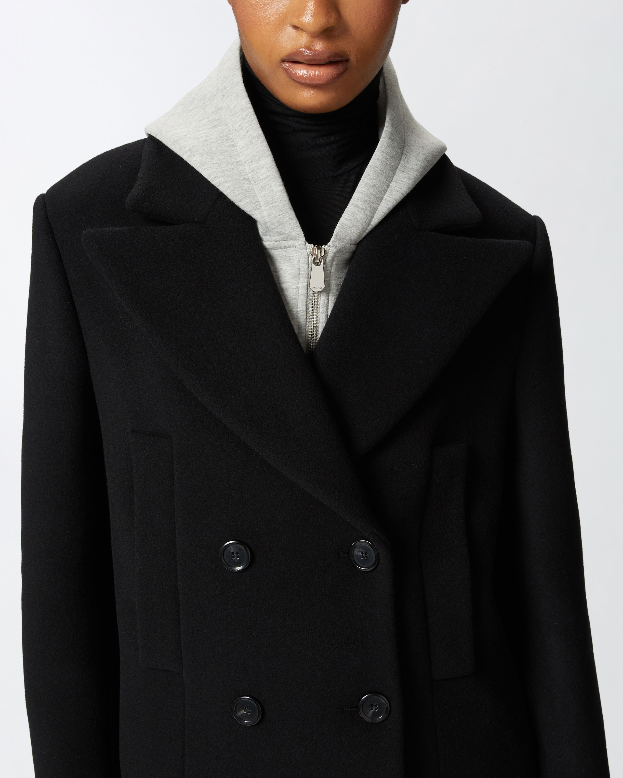 SHORT DOUBLE-BREASTED CLOTH PEA COAT - 5