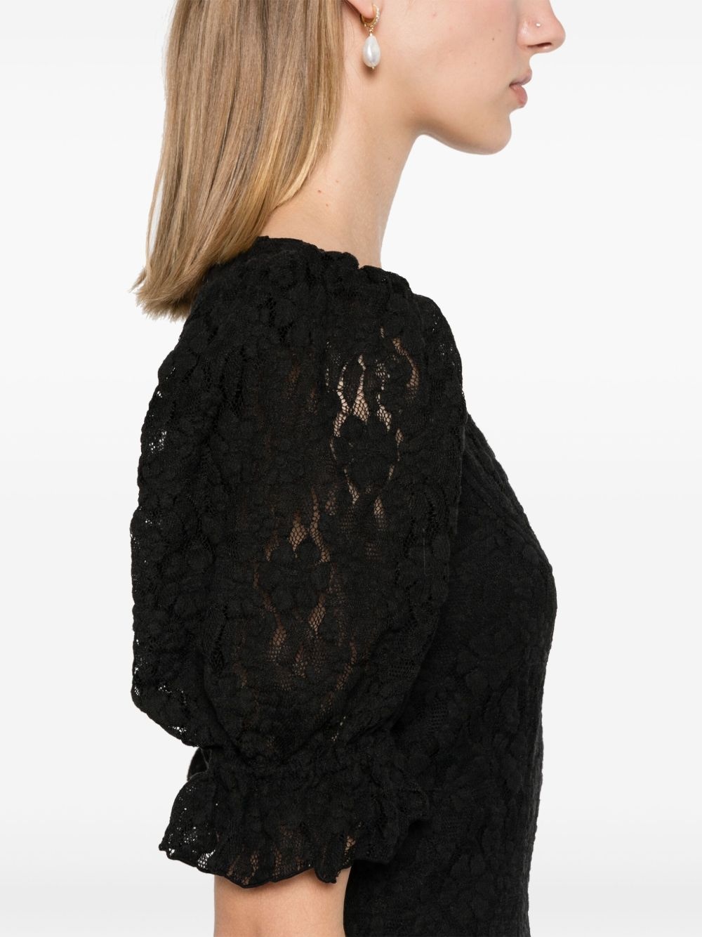 lace puff-sleeves maxi dress - 5