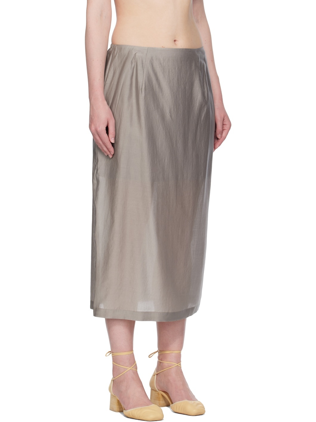 Gray Silky Midi Skirt - 2