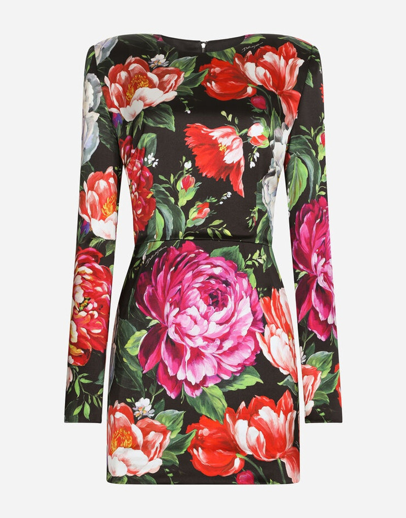 Short satin dress with floral print 3