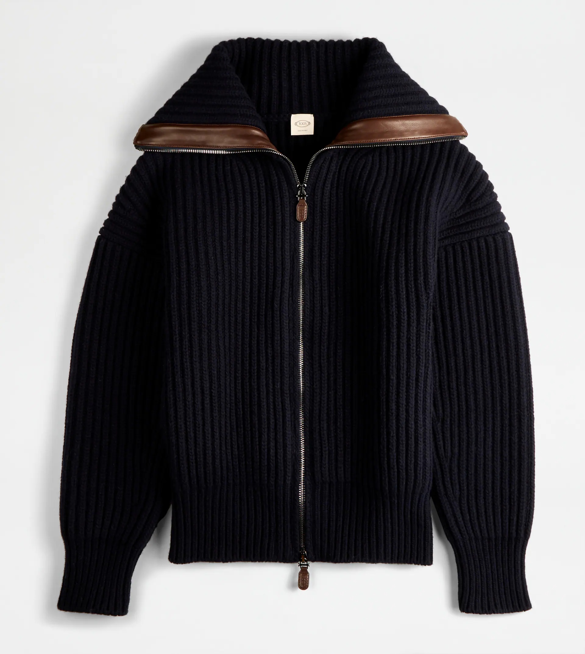 JACKET IN WOOL WITH LEATHER DETAILING - BLUE - 1