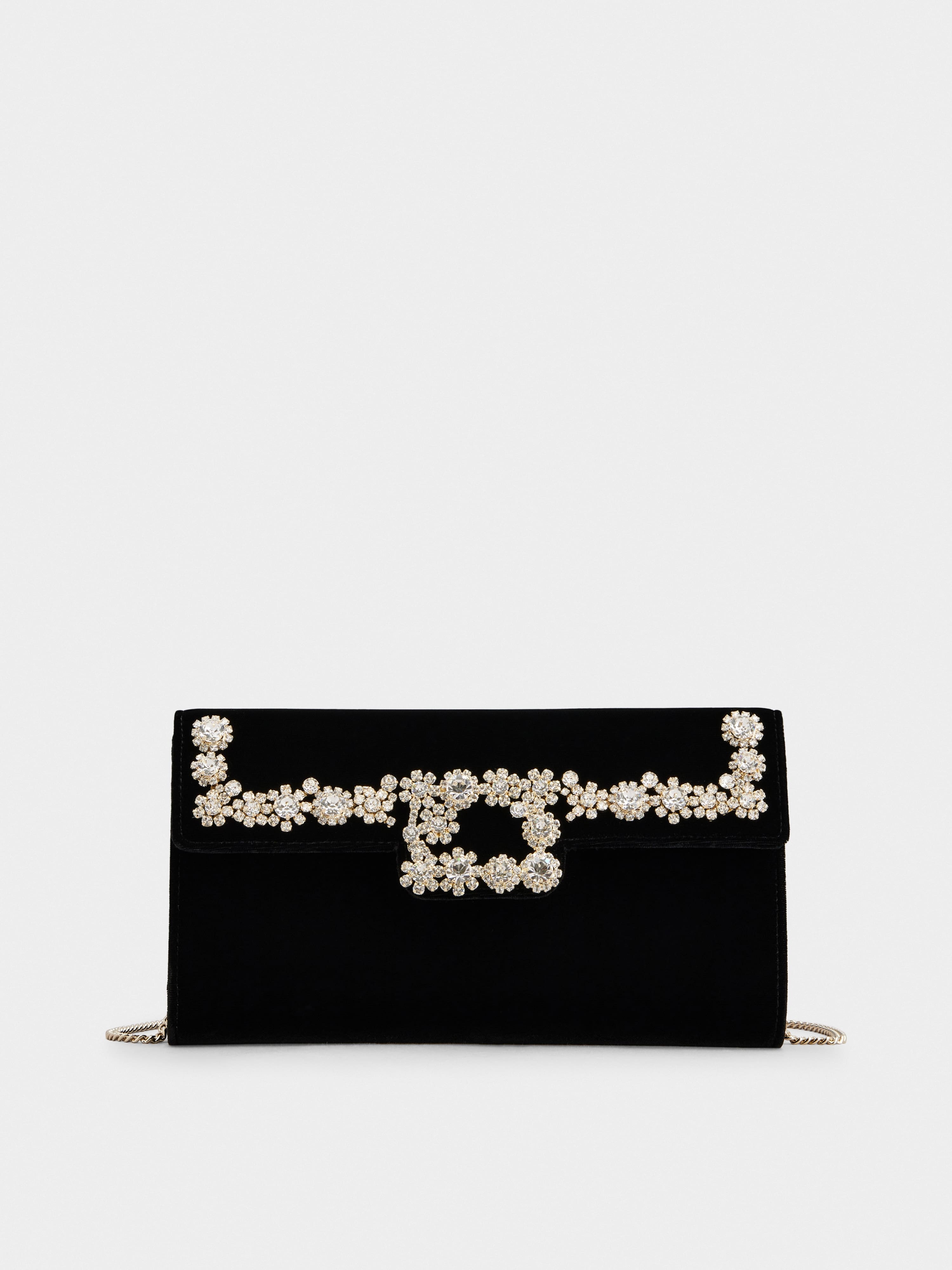 Crown Flower Strass Buckle Clutch Bag in Velvet - 1