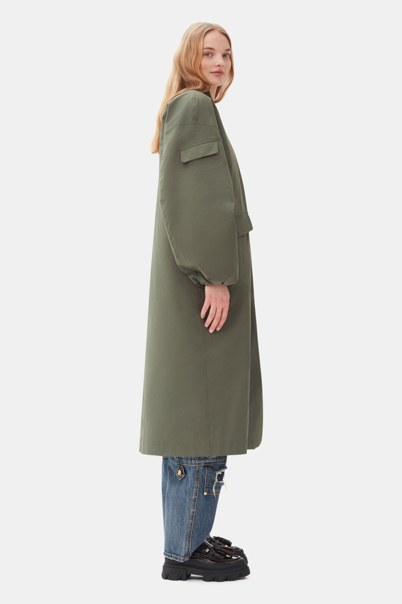 GREEN TECH SEERSUCKER OVERSIZED SHELL COAT - 4