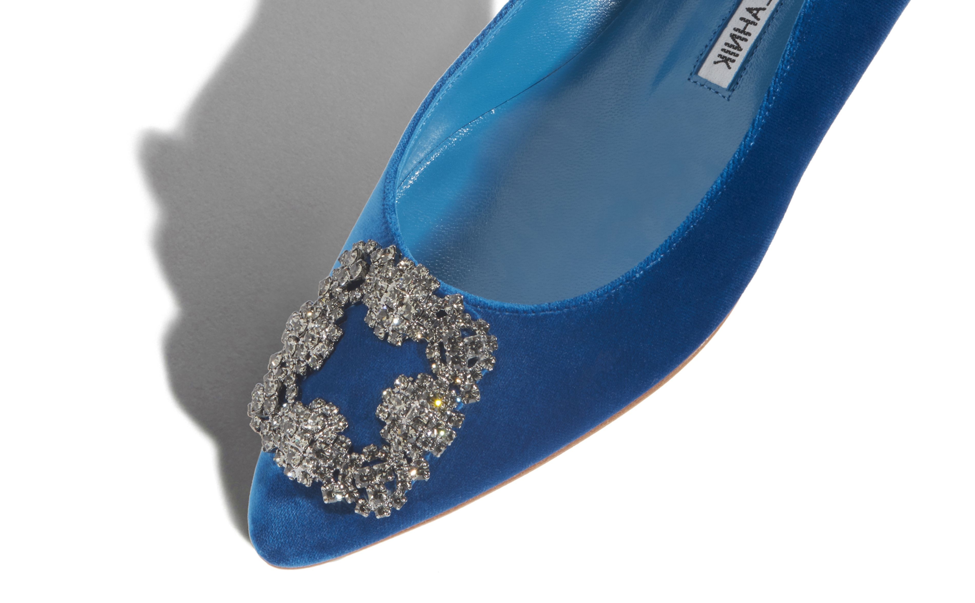 Bright Blue Jewel Buckle Flat Shoes - 4