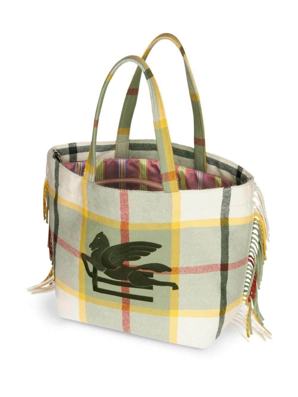 Pegaso-embroidered checkered tote bag - 5