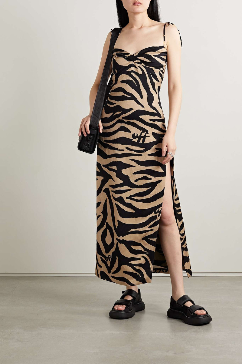Off-White Twist-front zebra-print woven midi dress outlook