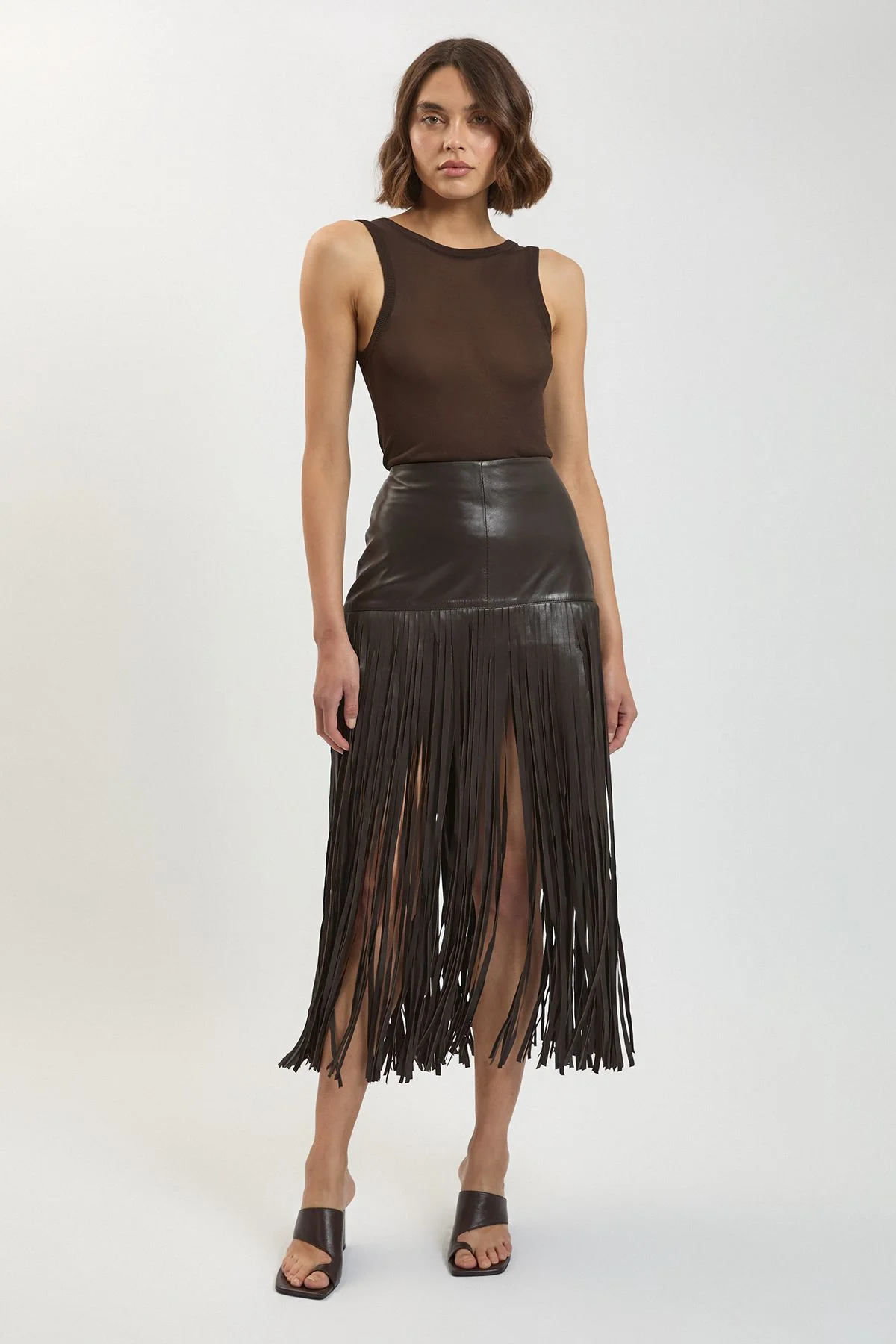 Leather Tassel Midi Skirt - 1