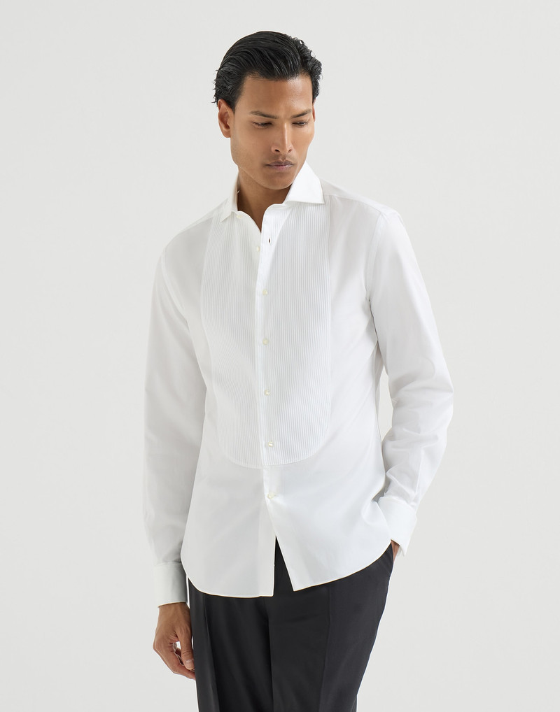 Sea Island cotton twill slim fit tuxedo shirt with pleated bib, spread collar and French cuffs 4