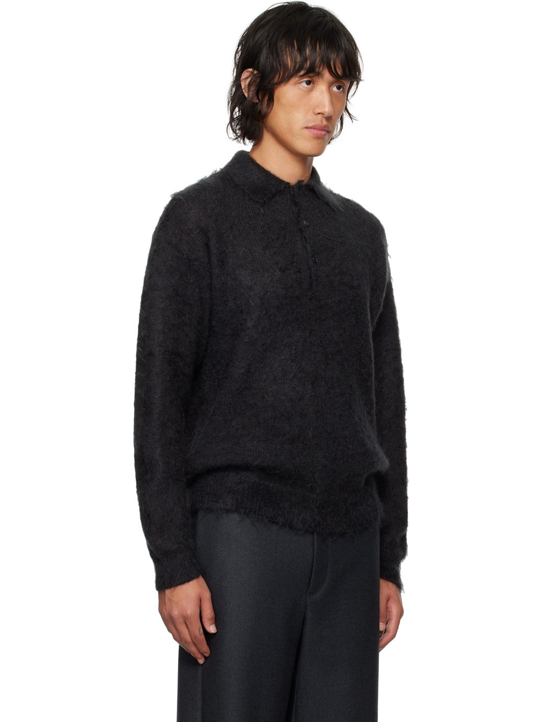AURALEE Black Brushed Super Kid Mohair Knit Polo | ssense
