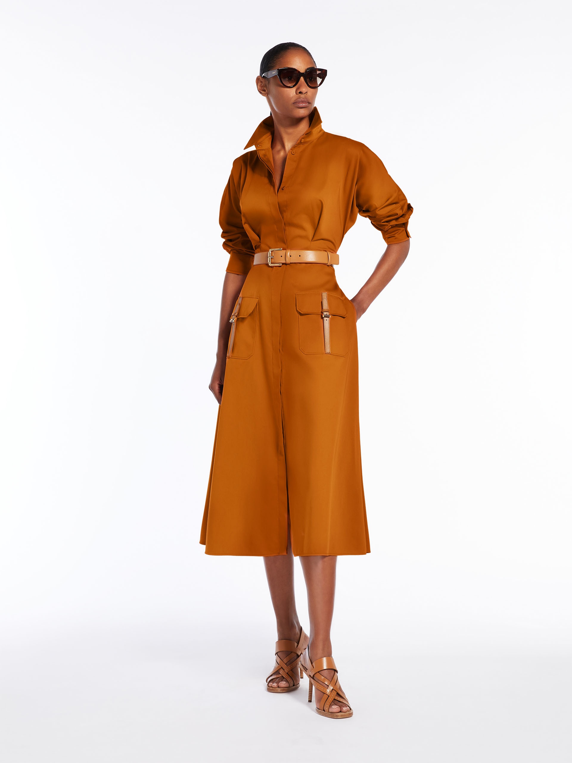 SIBARI Satin shirt dress with belt - 2