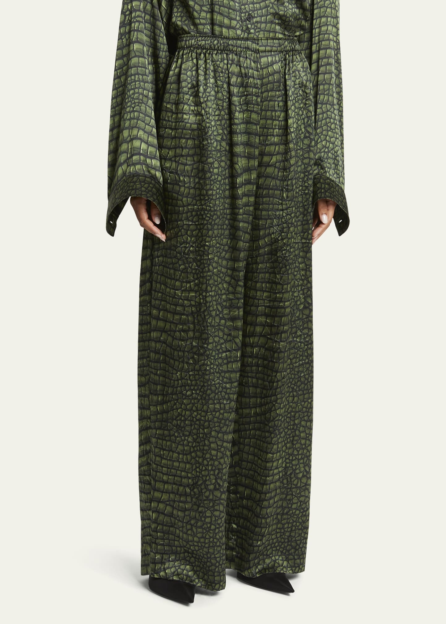 Crocodile Print Silk Satin Pajama Pants - 4