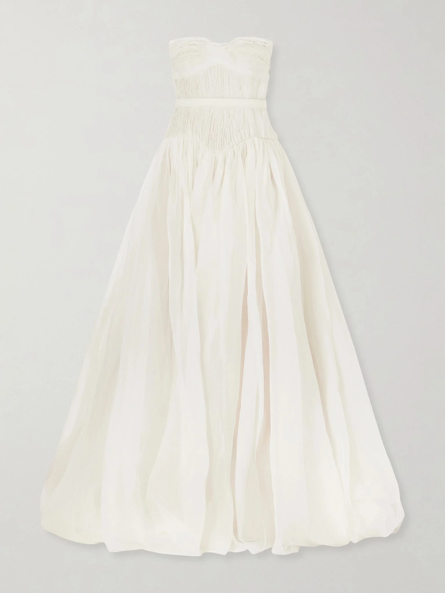 Henrietta strapless bustier crinkled silk-organza gown Off-white - 1