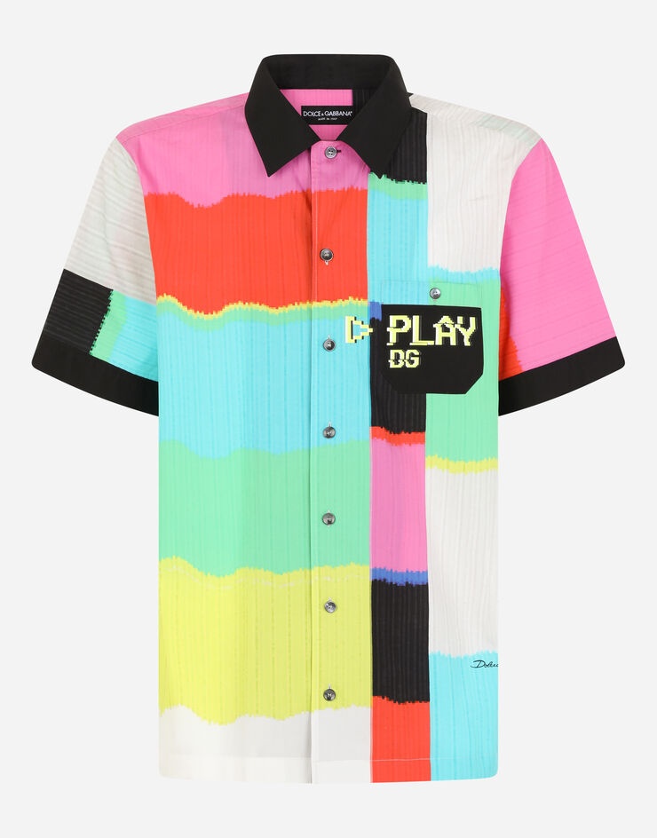 Cotton Hawaiian shirt with multi-color glitch print - 3