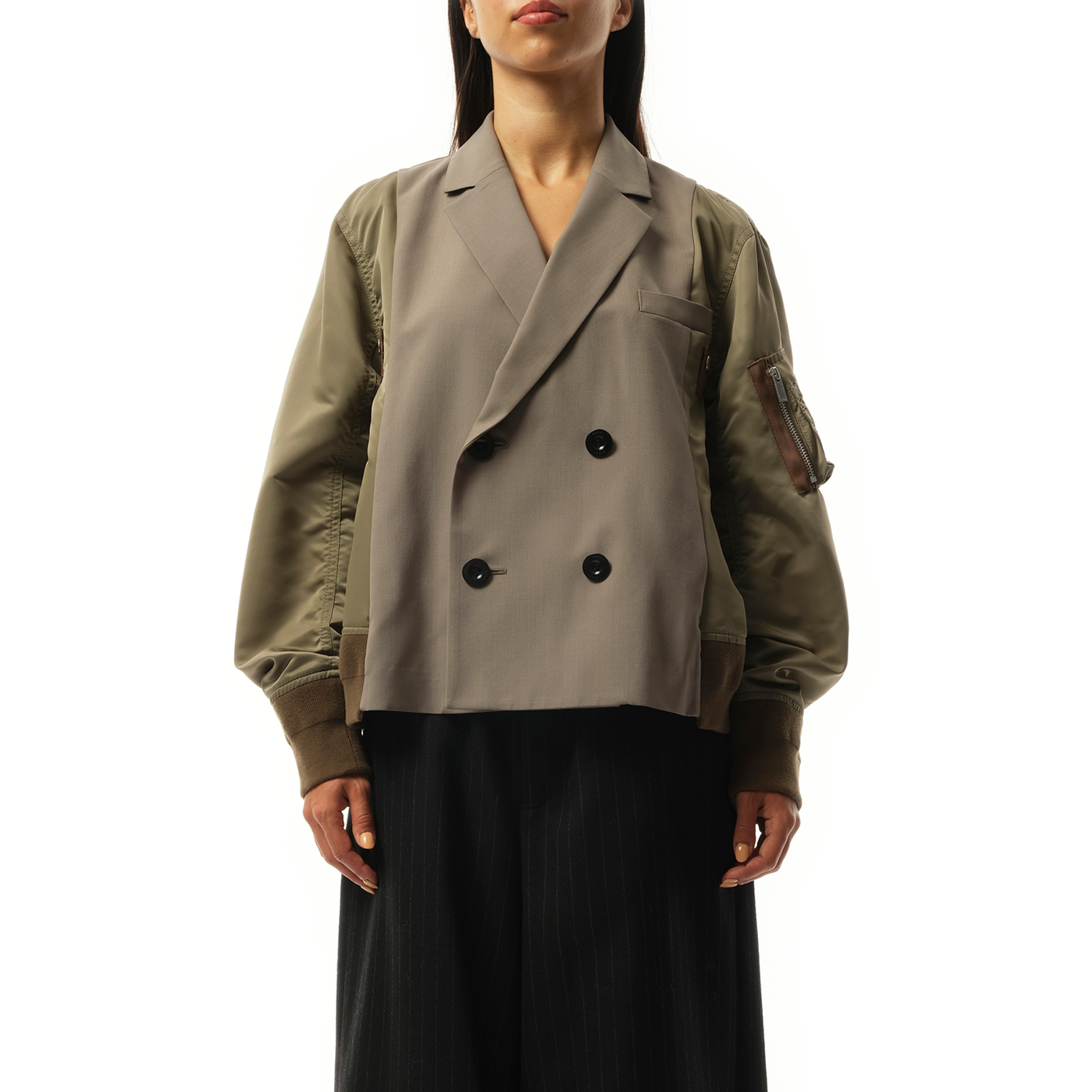 sacai Suiting x Nylon Twill Jacket in Taupe | marais
