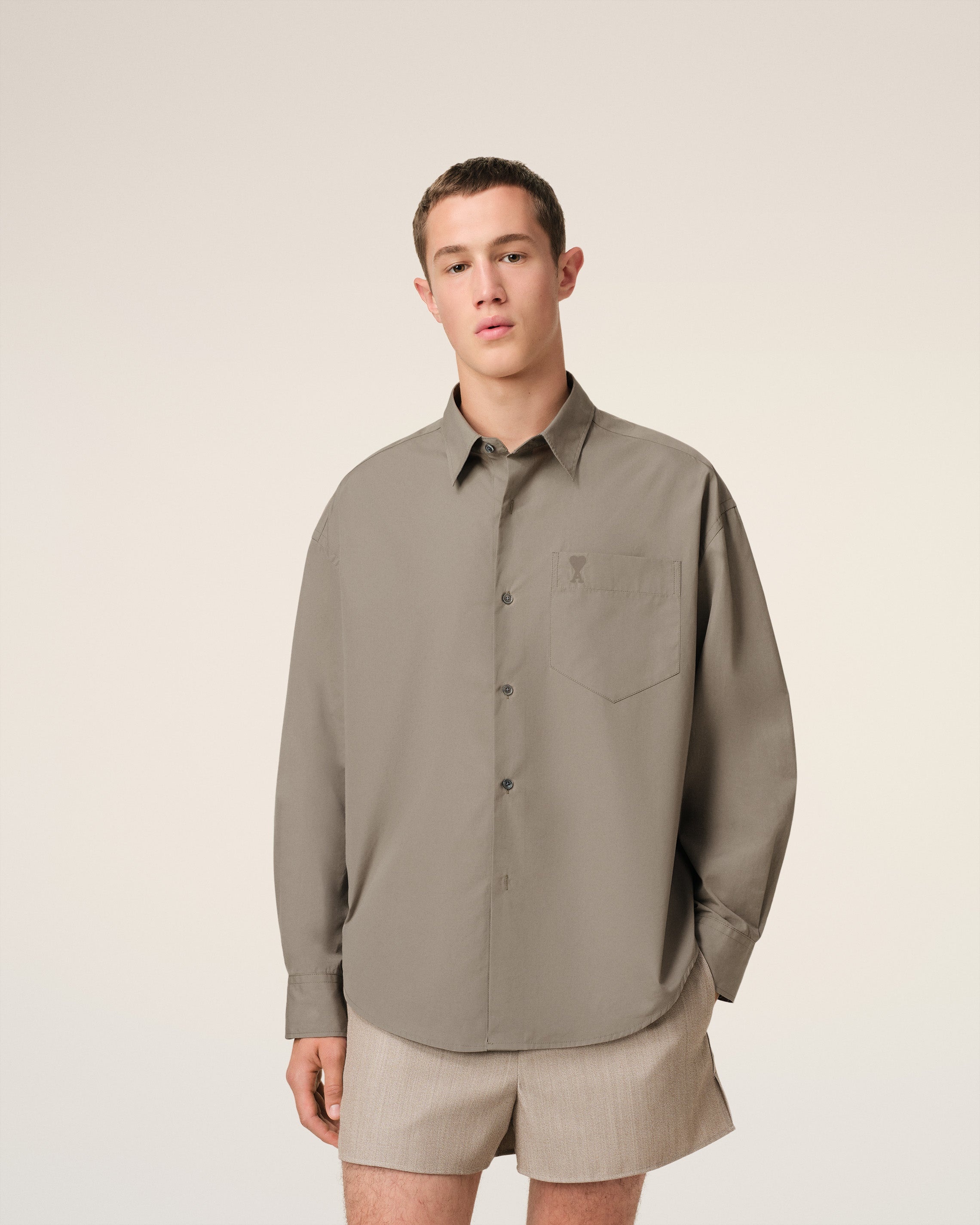 BEIGE COTTON AMI DE COEUR BOXY SHIRT - 3