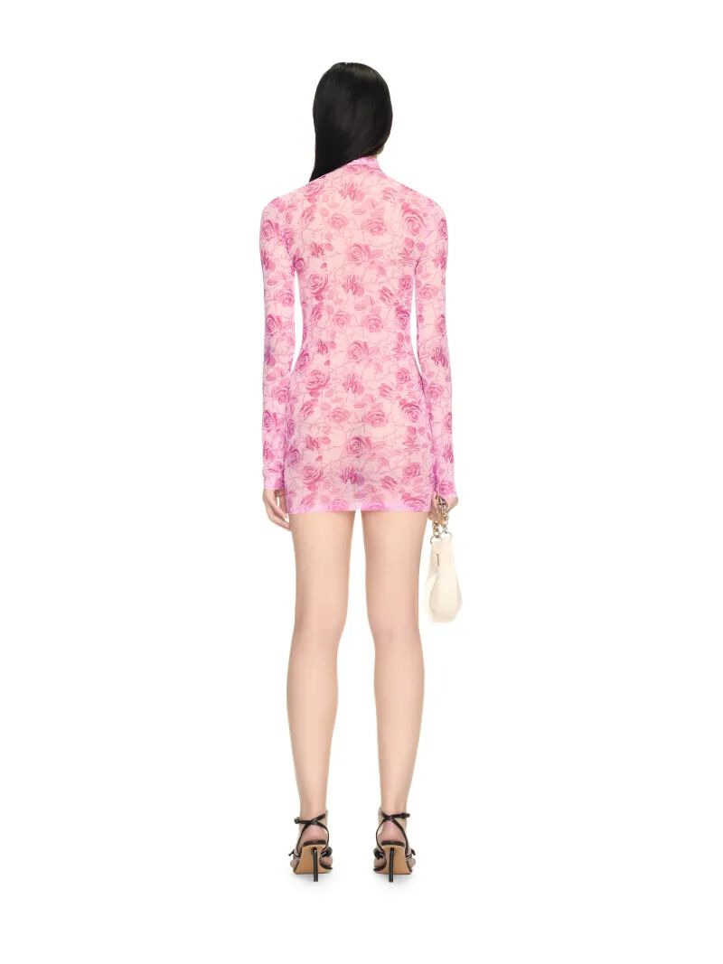 Pink Stamp Roses Short Dress - 6