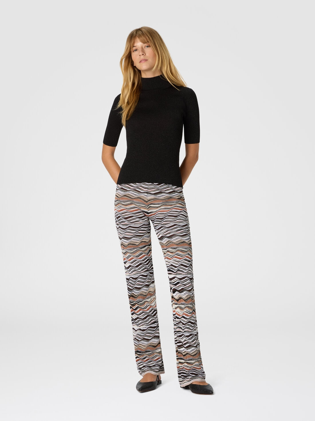 Straight Long Pants with Wave Pattern - 2