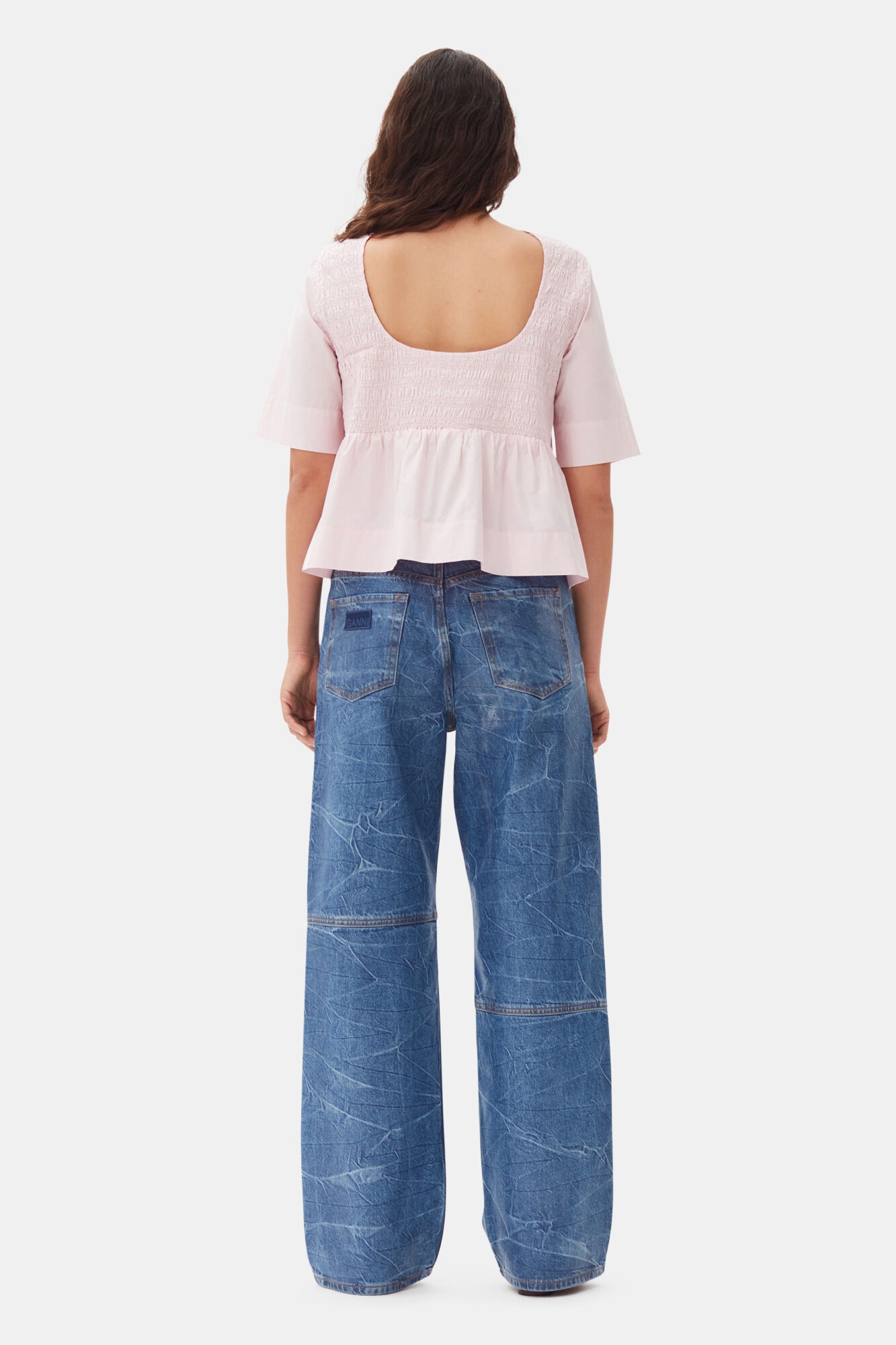 PINK COTTON POPLIN OPEN BACK SMOCK BLOUSE - 5