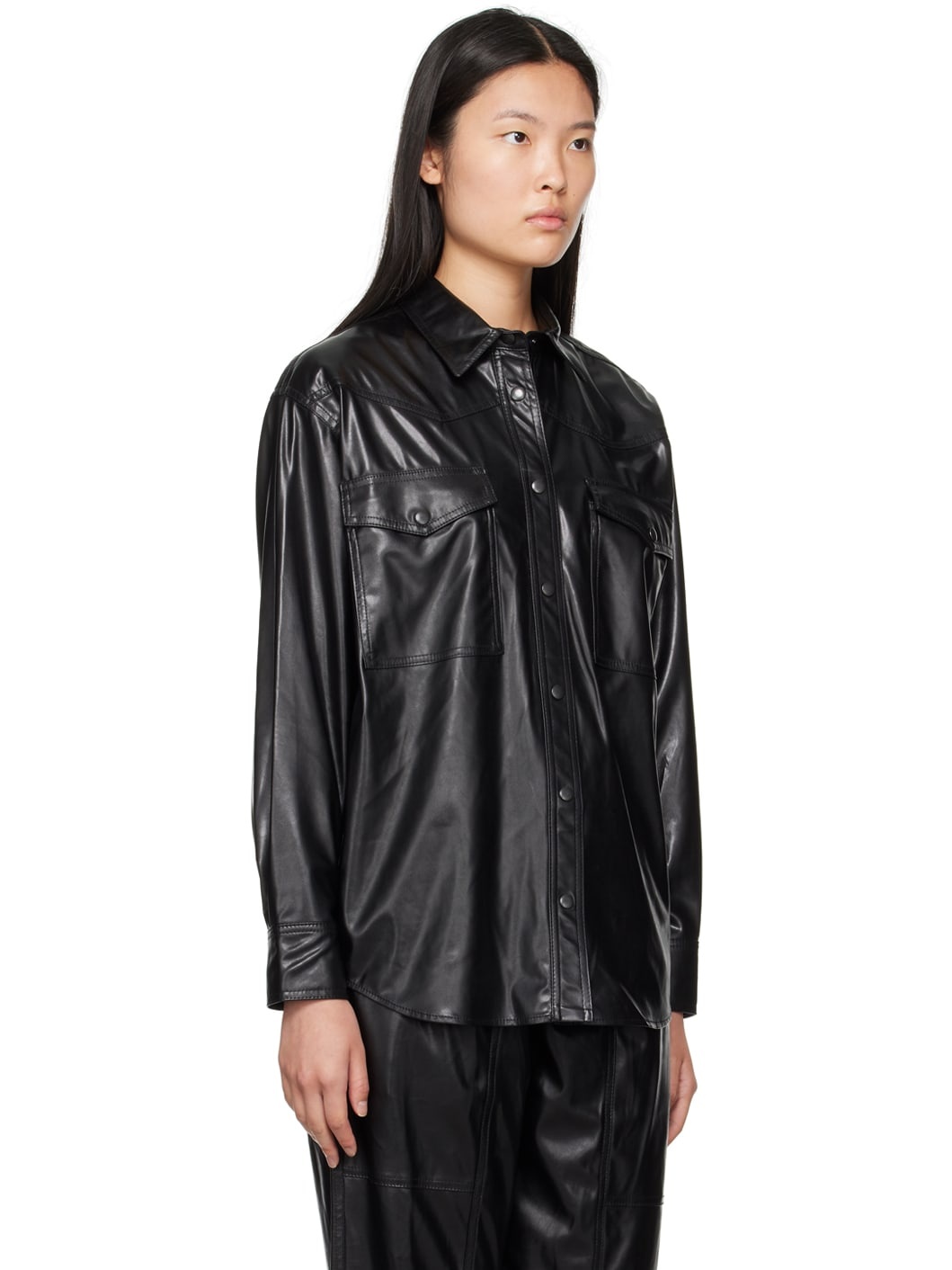 Black Berny Faux-Leather Shirt - 2