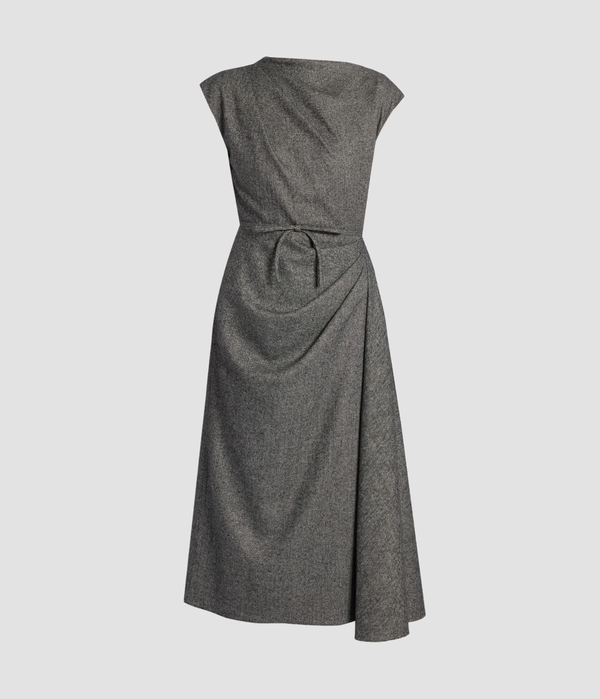 HERRINGBONE DRAPED MIDI DRESS - 1