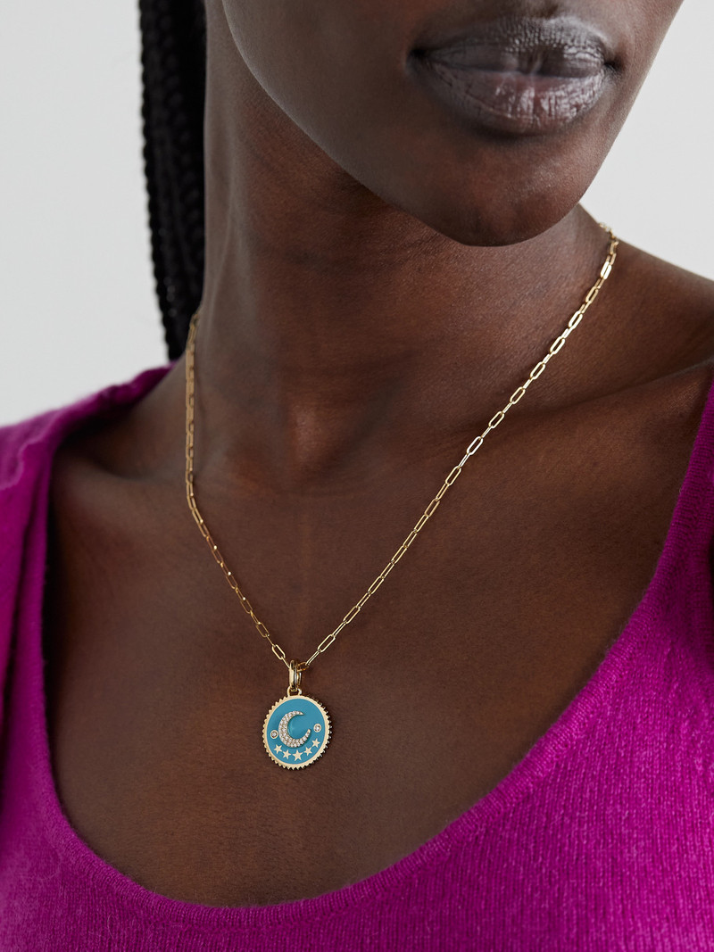 FOUNDRAE Crescent Medium 18-karat Gold, Enamel And Diamond Pendant outlook