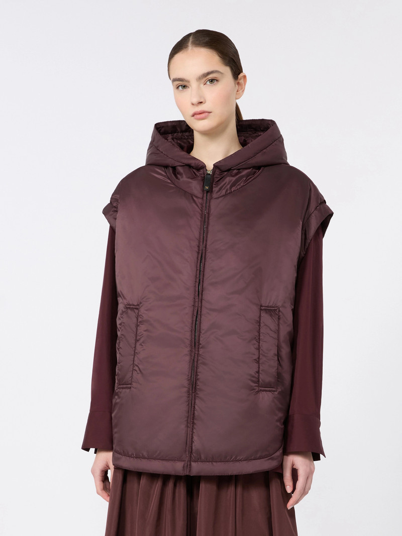 AMBRA Padded, hooded gilet in water-repellent canvas - BORDEAUX 3