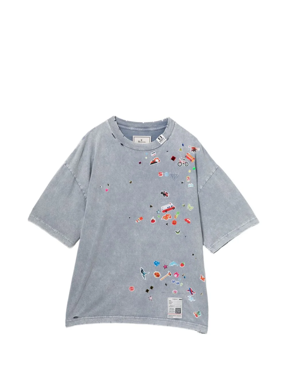 kid sticker-print bleached T-shirt - 1