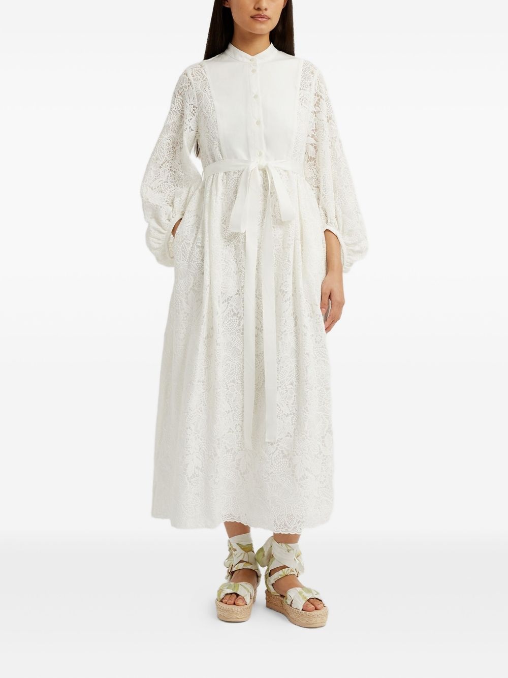 long-sleeve belted midi dress - 3