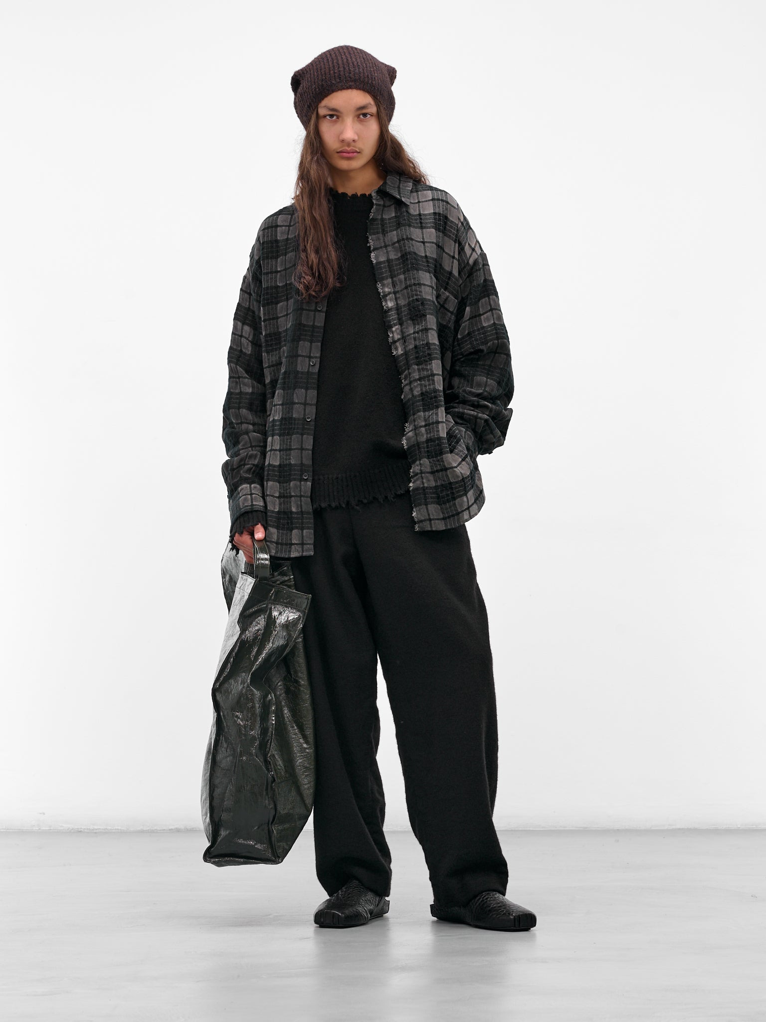 Gray Plaid Check Button-Up Shirt - 6