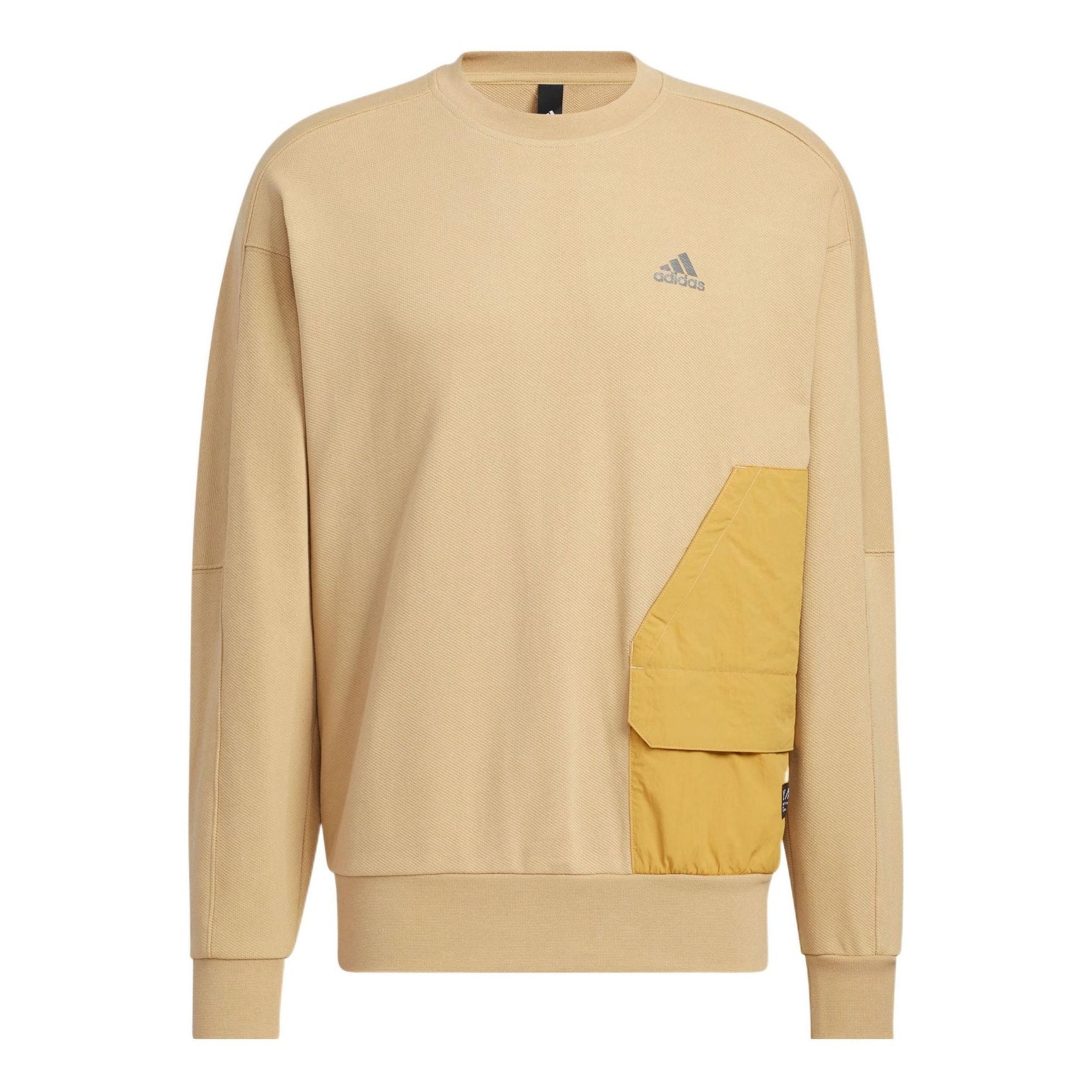 Men's adidas Logo Printing Pattern Splicing Round Neck Long Sleeves Khaki HP1382 - 1