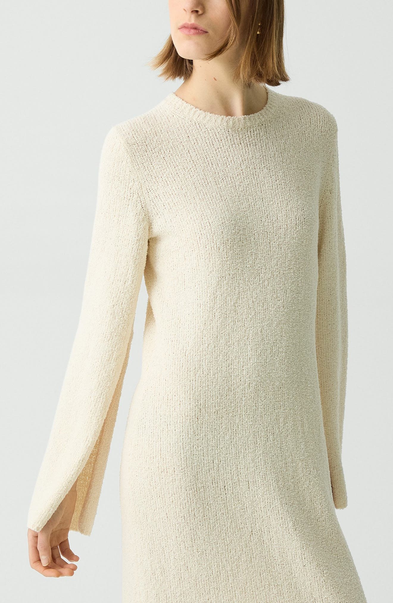 Theory Long Sleeve Organic Cotton Blend Bouclé Sweater Dress in Ivory at Nordstrom - 4