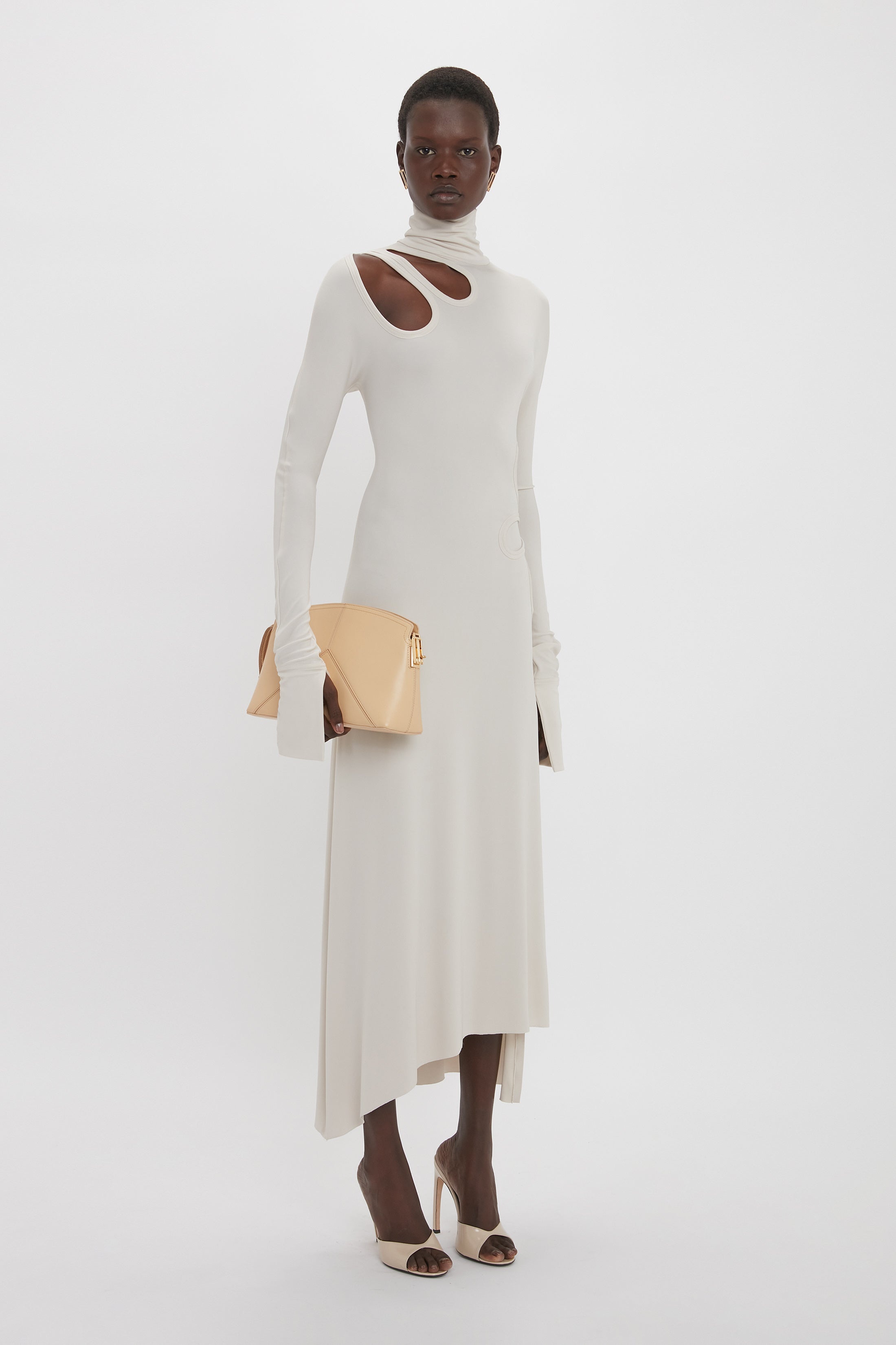 Long Sleeve Cut-Out Jersey Midi Dress In Bone - 6