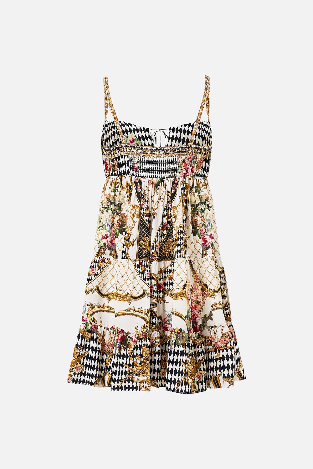 GATHERED BUST TIERED MINI DRESS - 8