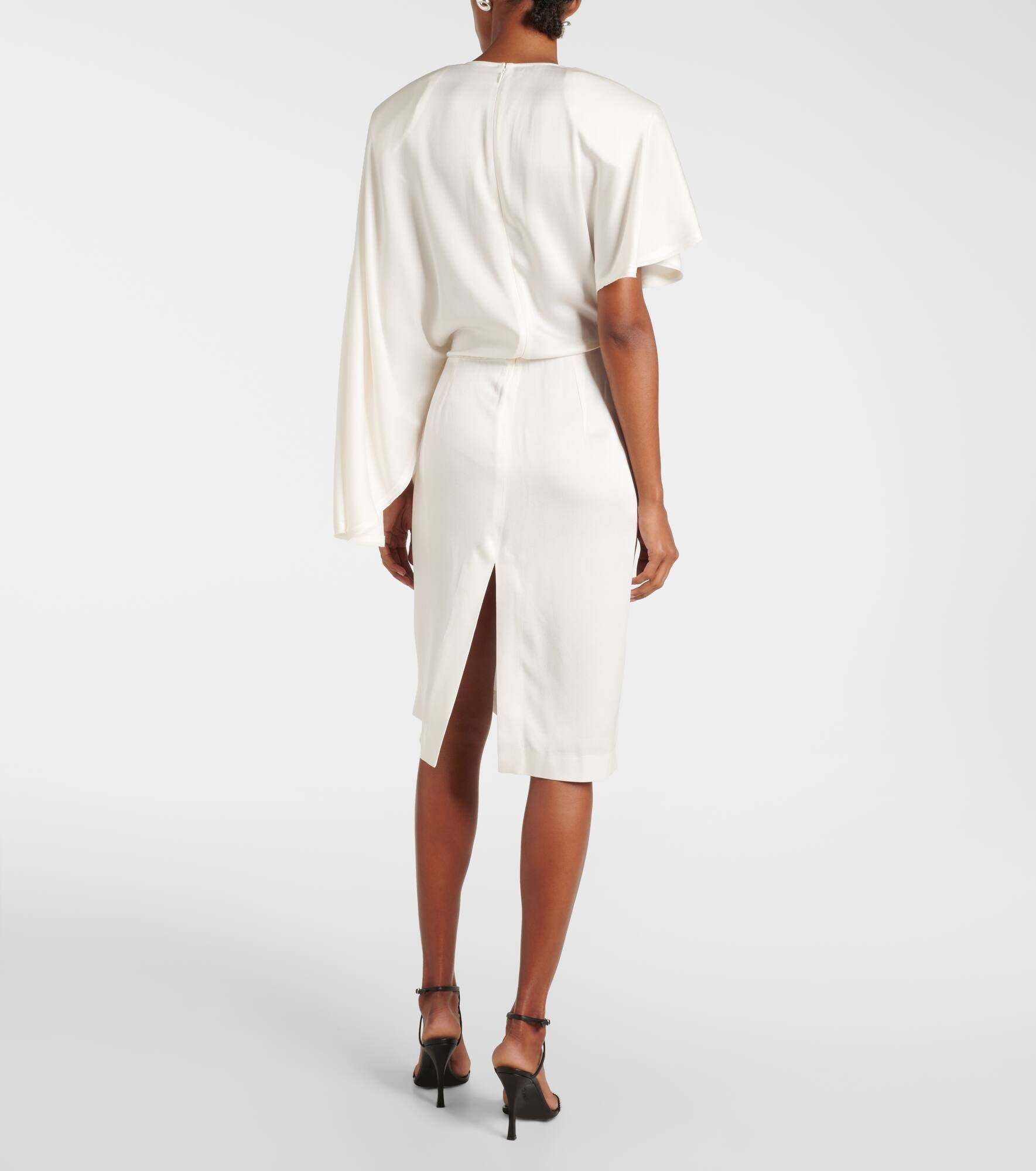 Asymmetric crêpe satin midi dress - 3