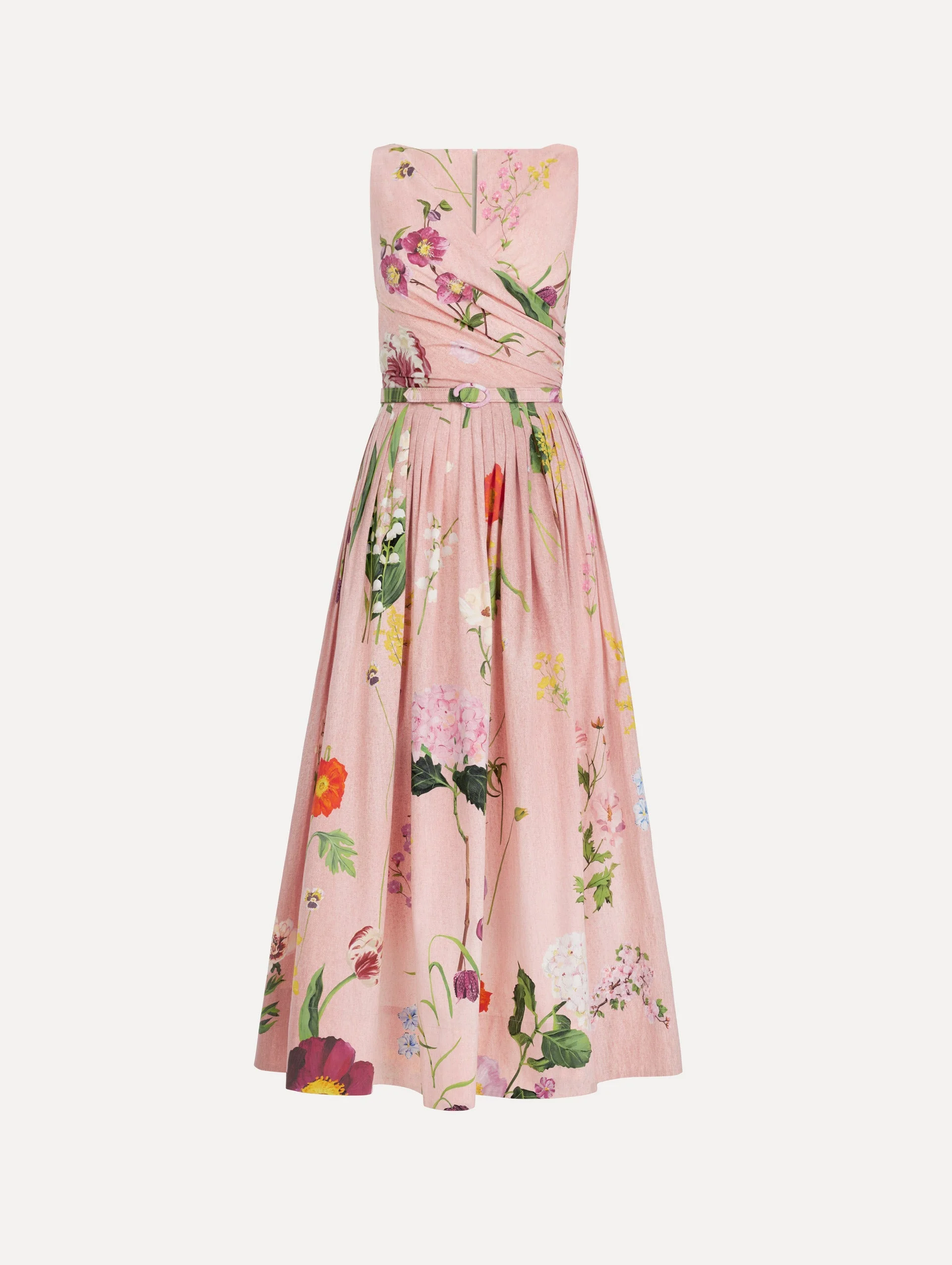 MIXED BOTANICAL COTTON POPLIN DRAPED DRESS - 1