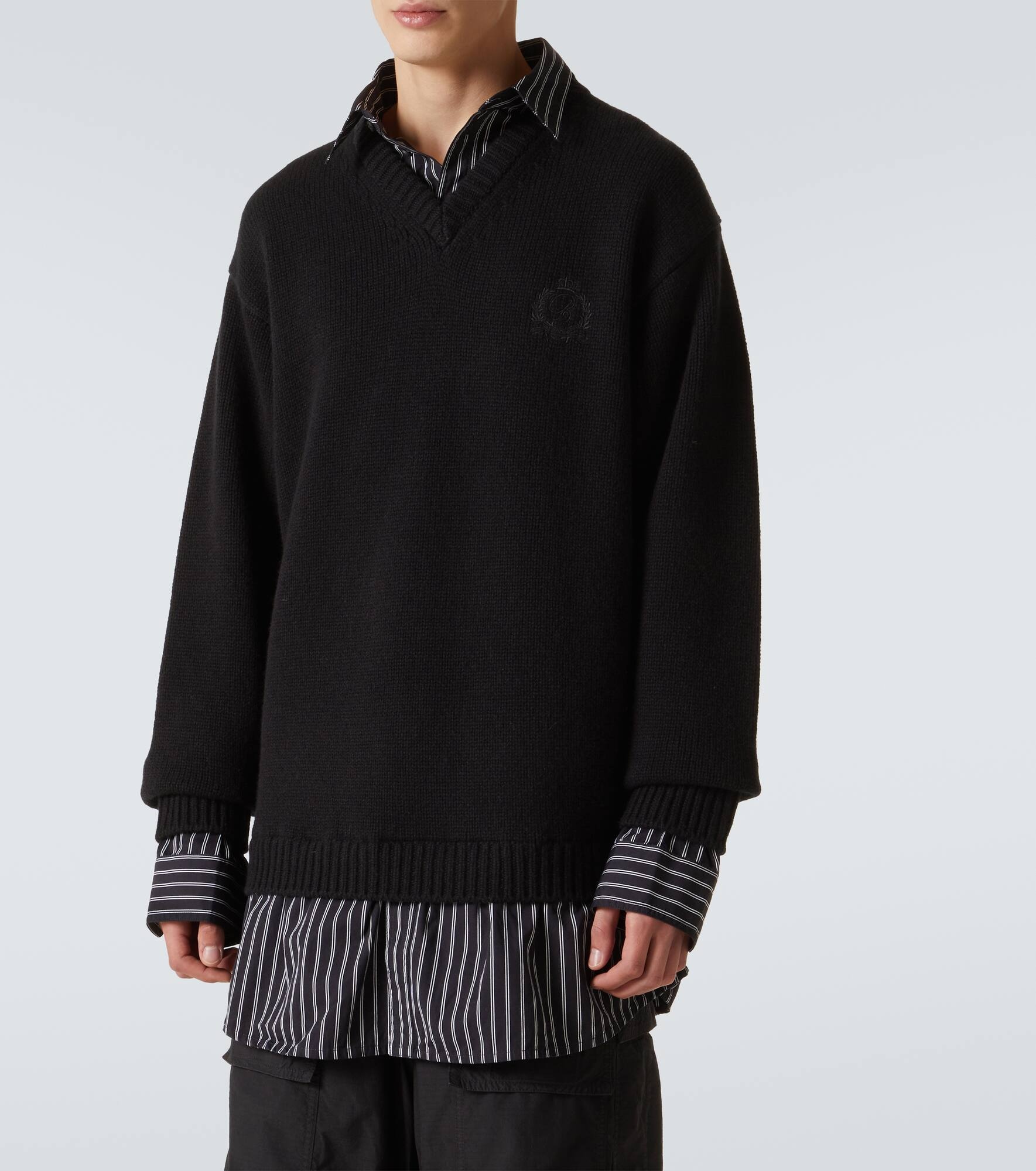 Layered wool and cotton poplin sweater - 3