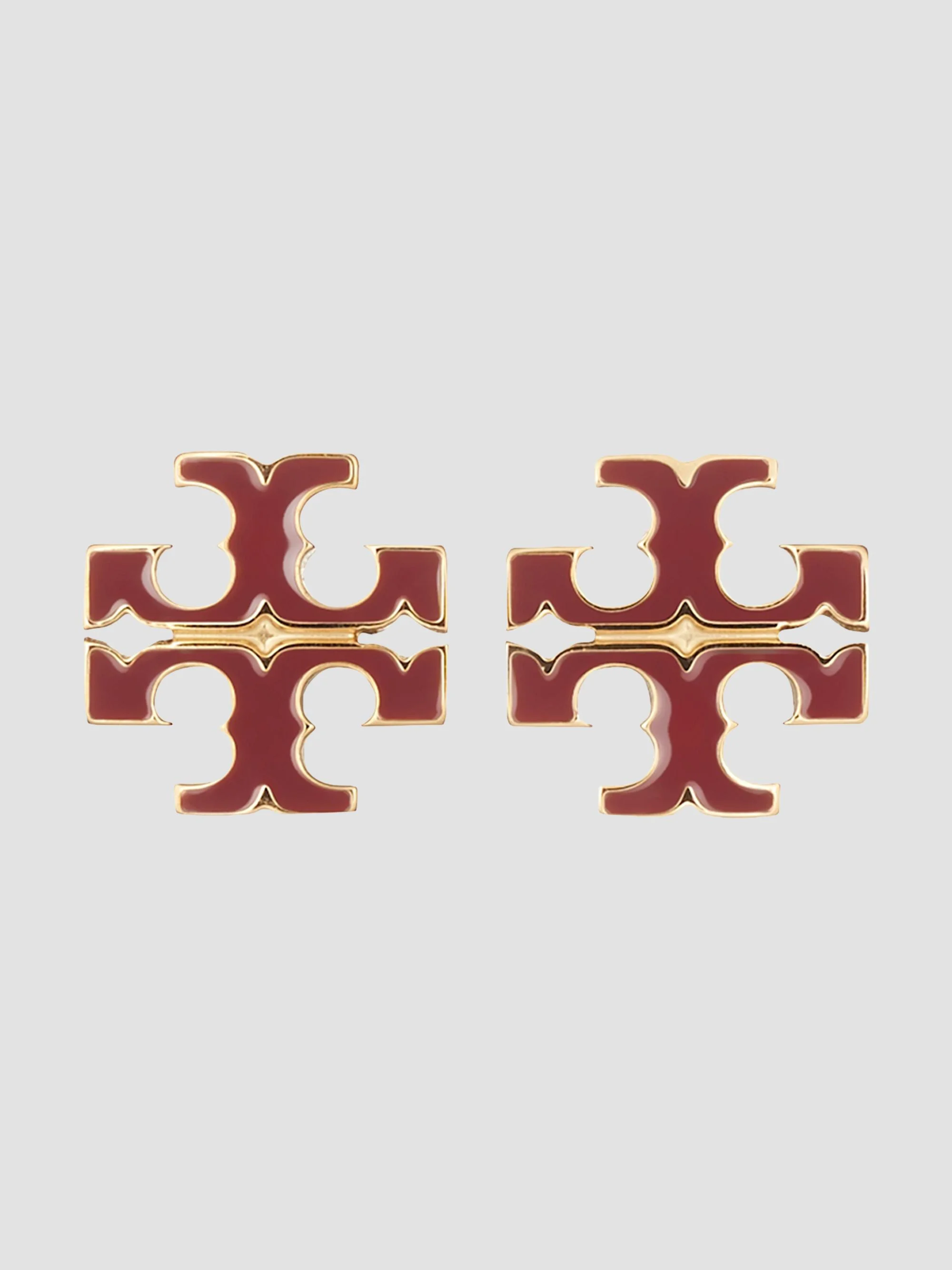 Women's Small Icon Enamel Stud Earrings - Tory Gold Burgundy - 1