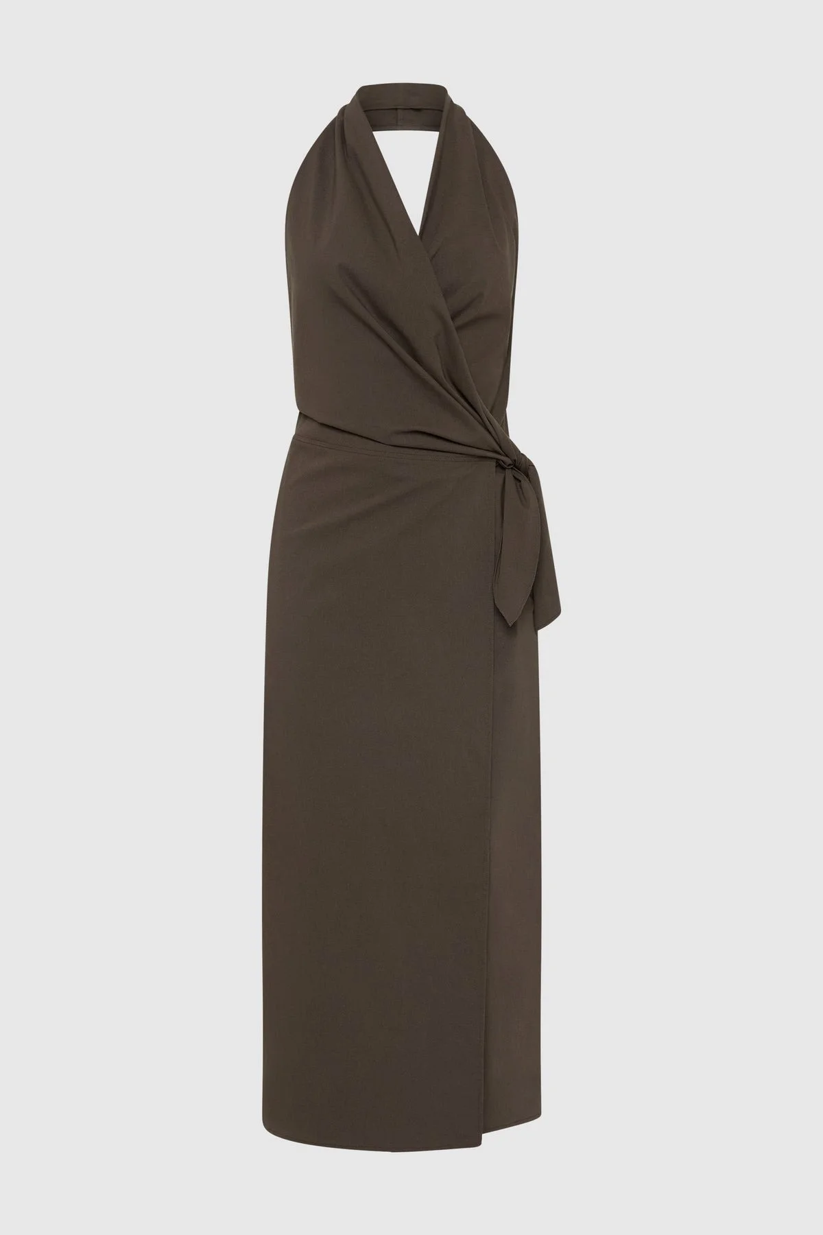 Halter Wrap Backless Dress - Wood - 1