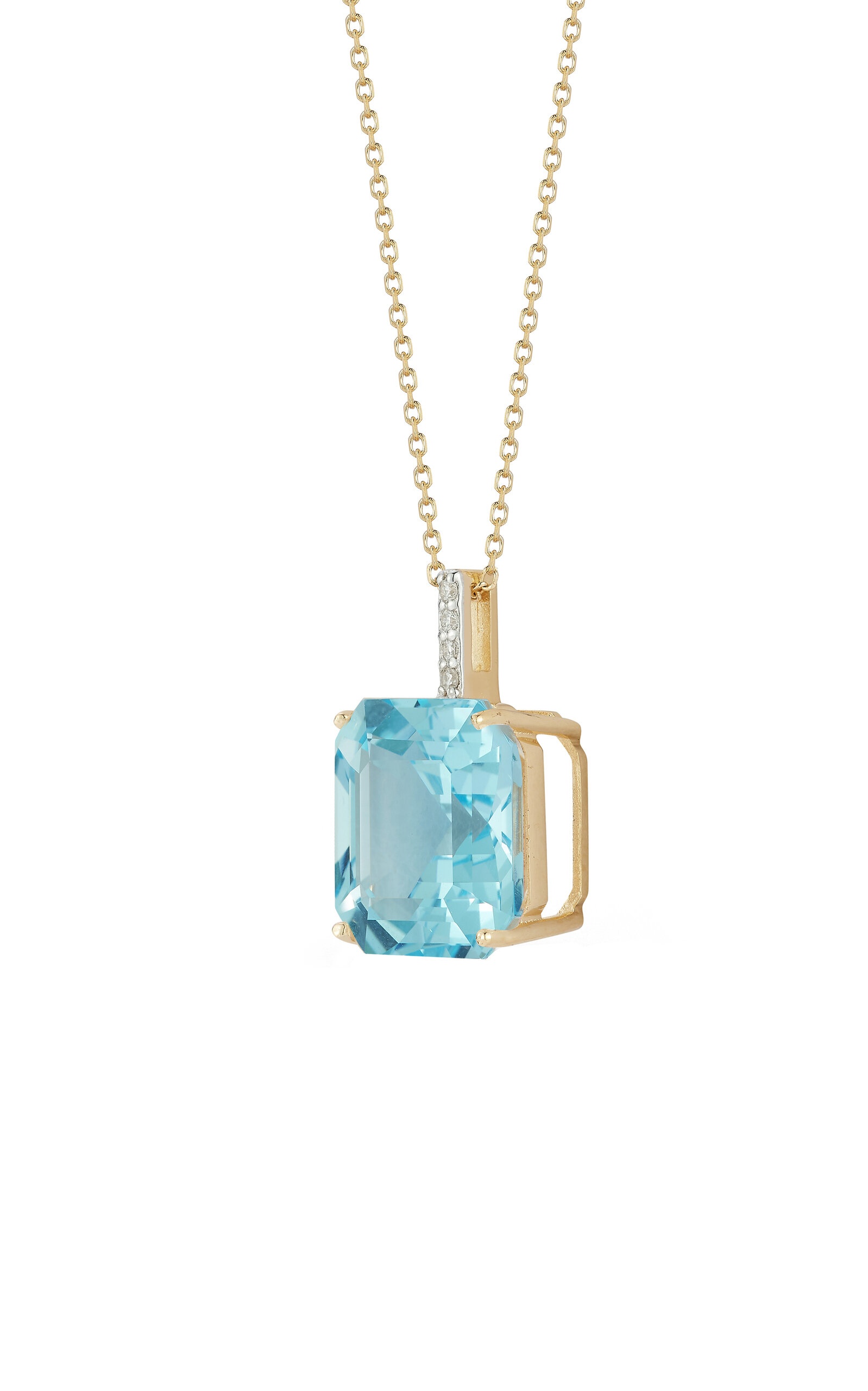 14kt Yellow Gold Asscher cut Blue topaz Necklace blue - 4