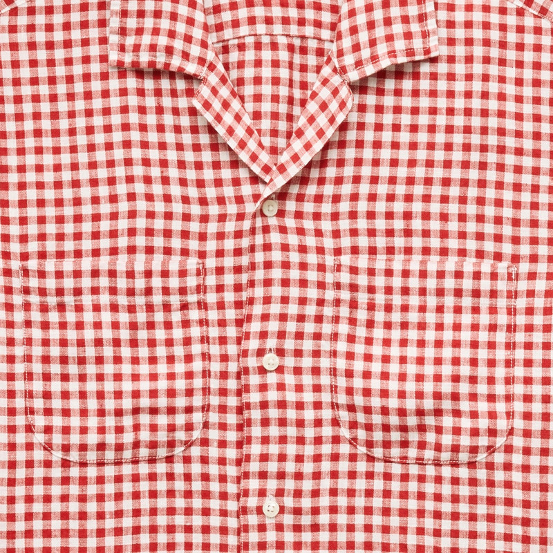 Short-sleeve linen camp-collar shirt in gingham 4