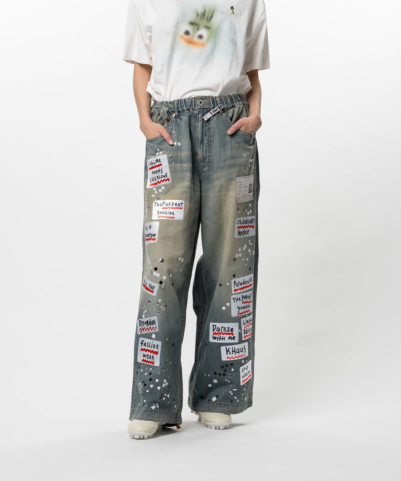 Embellished Sticker Denim Pants 10