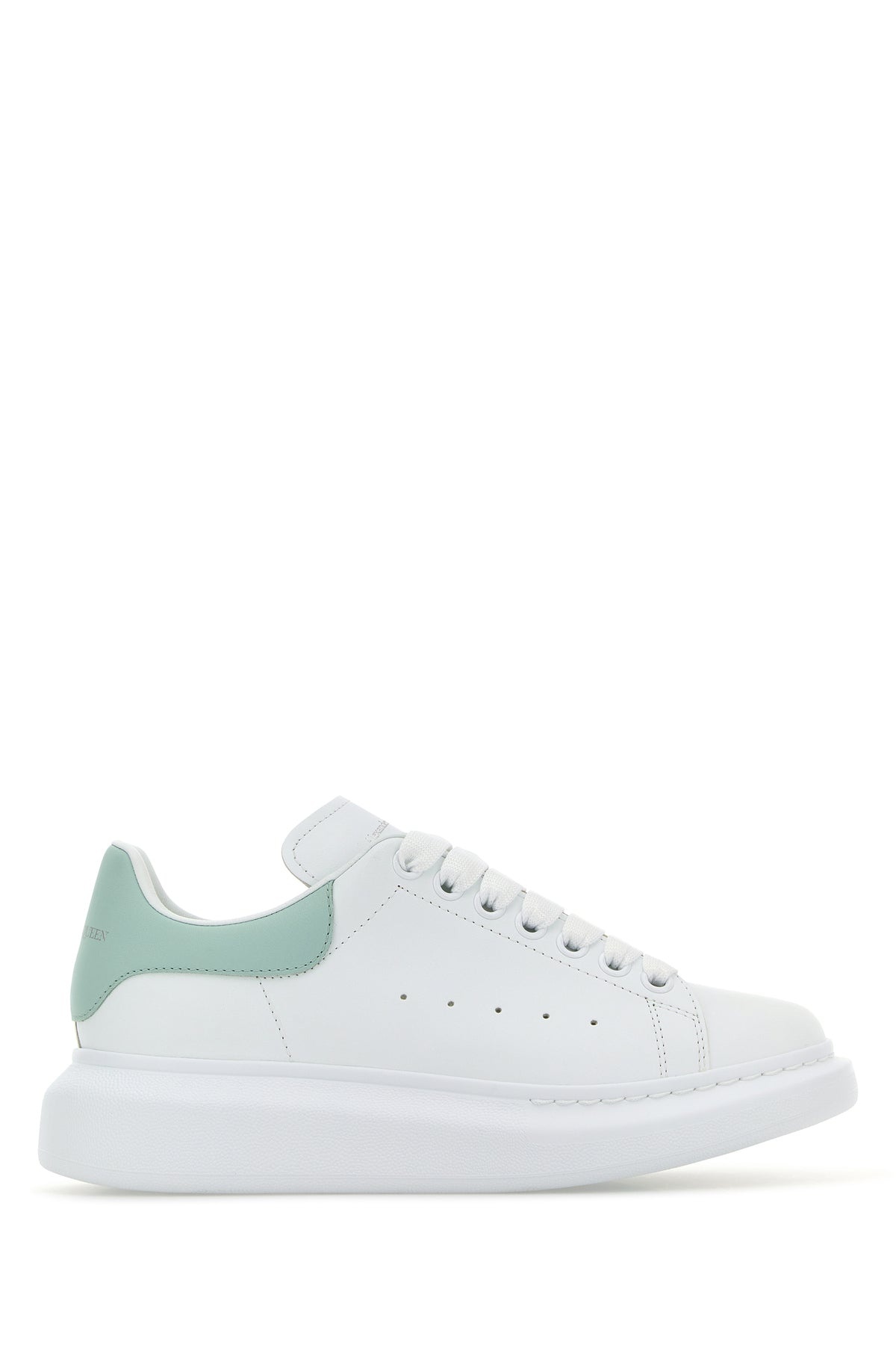 Alexander Mcqueen Women White Leather Sneakers With Sea Green Leather Heel - 1