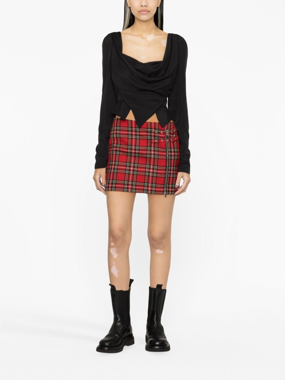 plaid-check wool skirt - 2