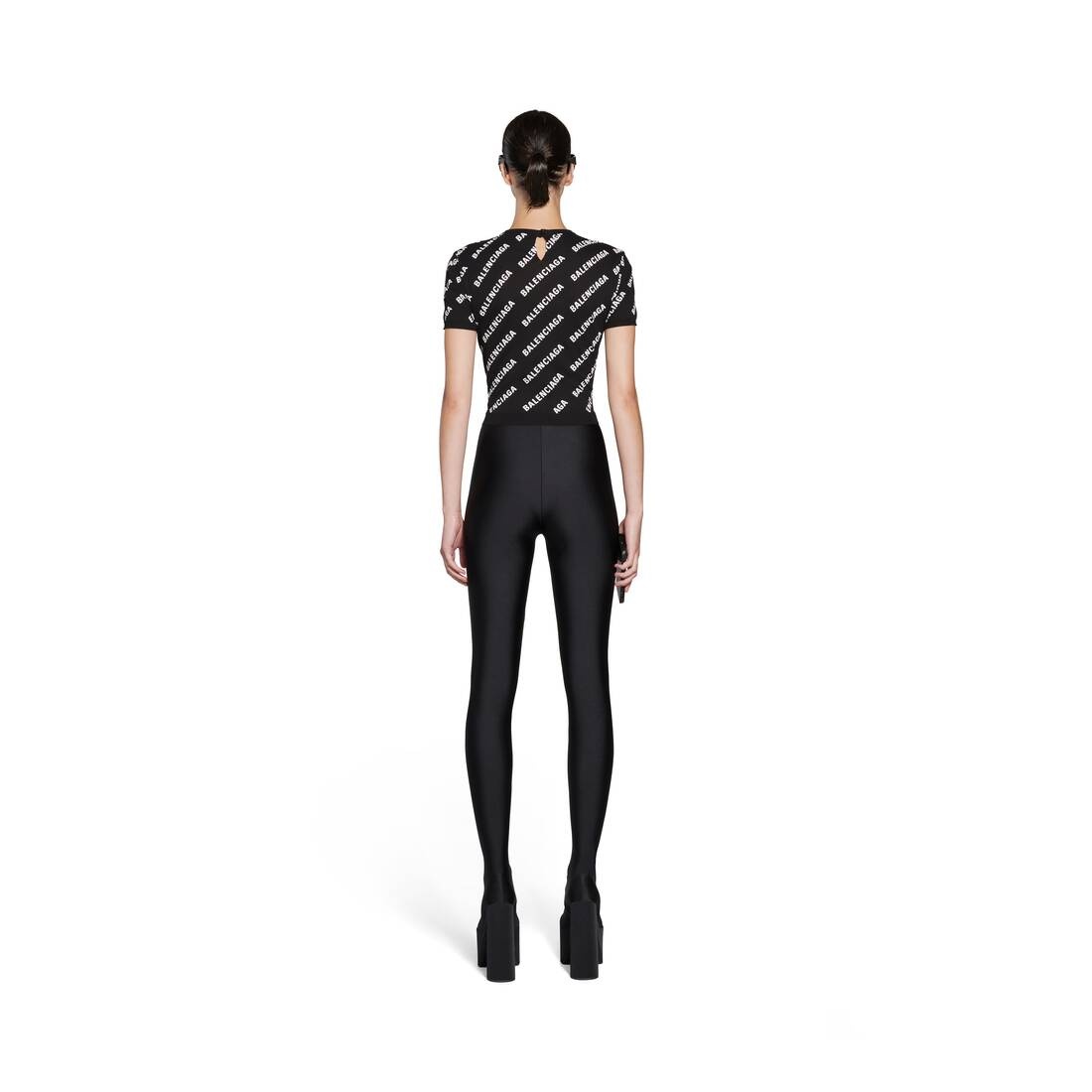 Women's Allover Logo Crop Short Sleeve Sweater in Black - 4