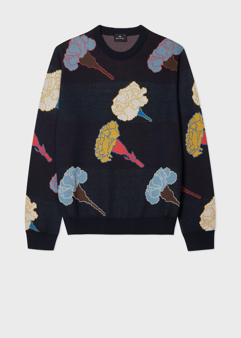 Navy 'Carnation' Cotton Knitted Sweater 1