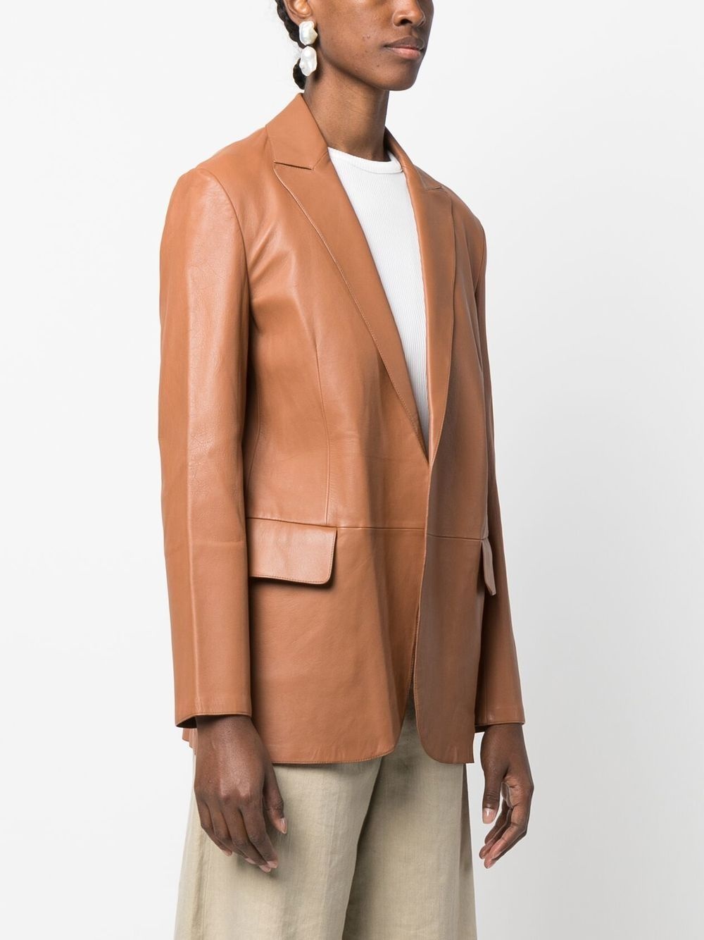 leather open front blazer - 3