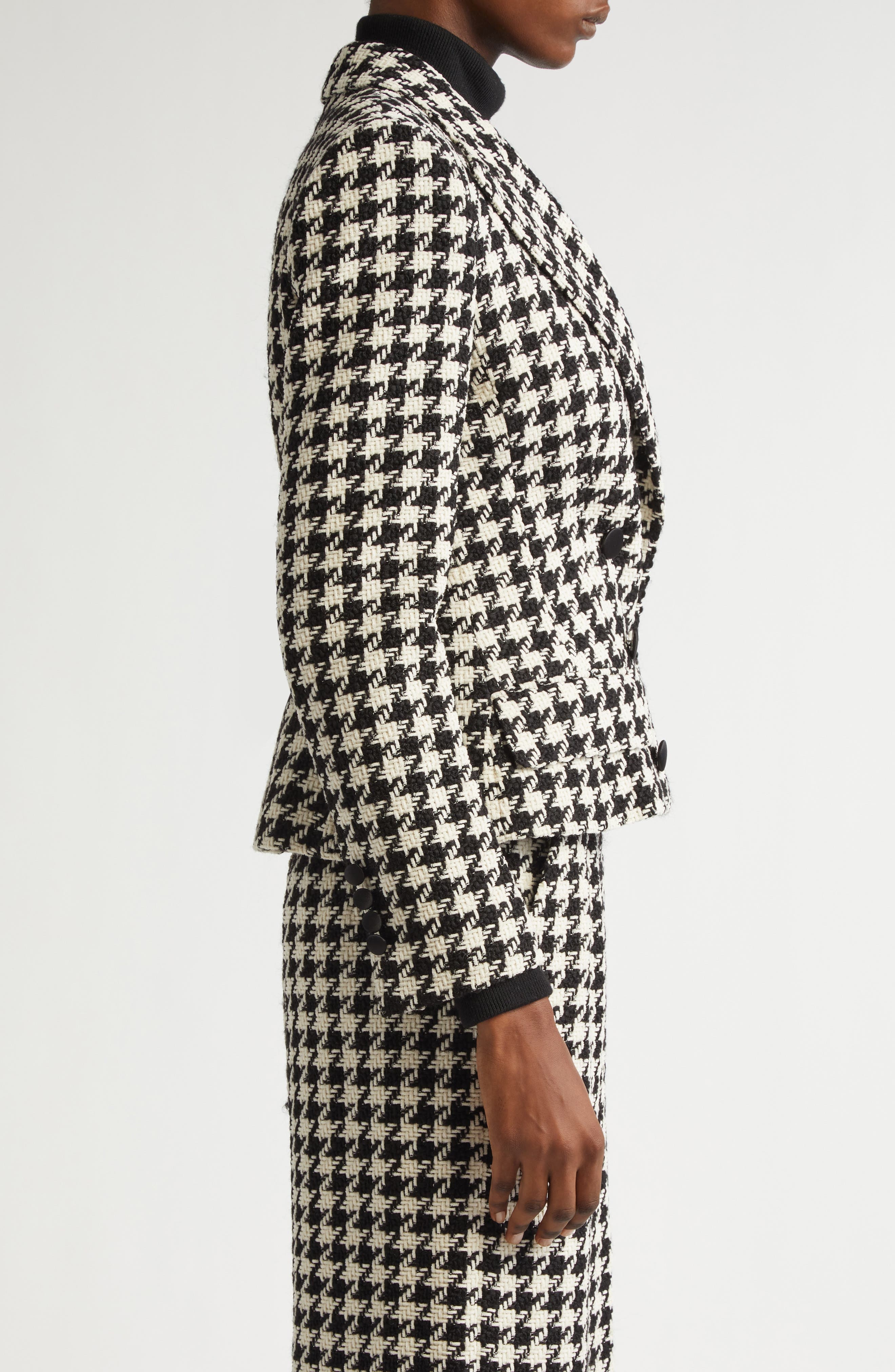 Dolce&Gabbana Macro Houndstooth Double Breasted Wool & Cotton Blazer in S8100 Quadri-Check-Tartan at - 4