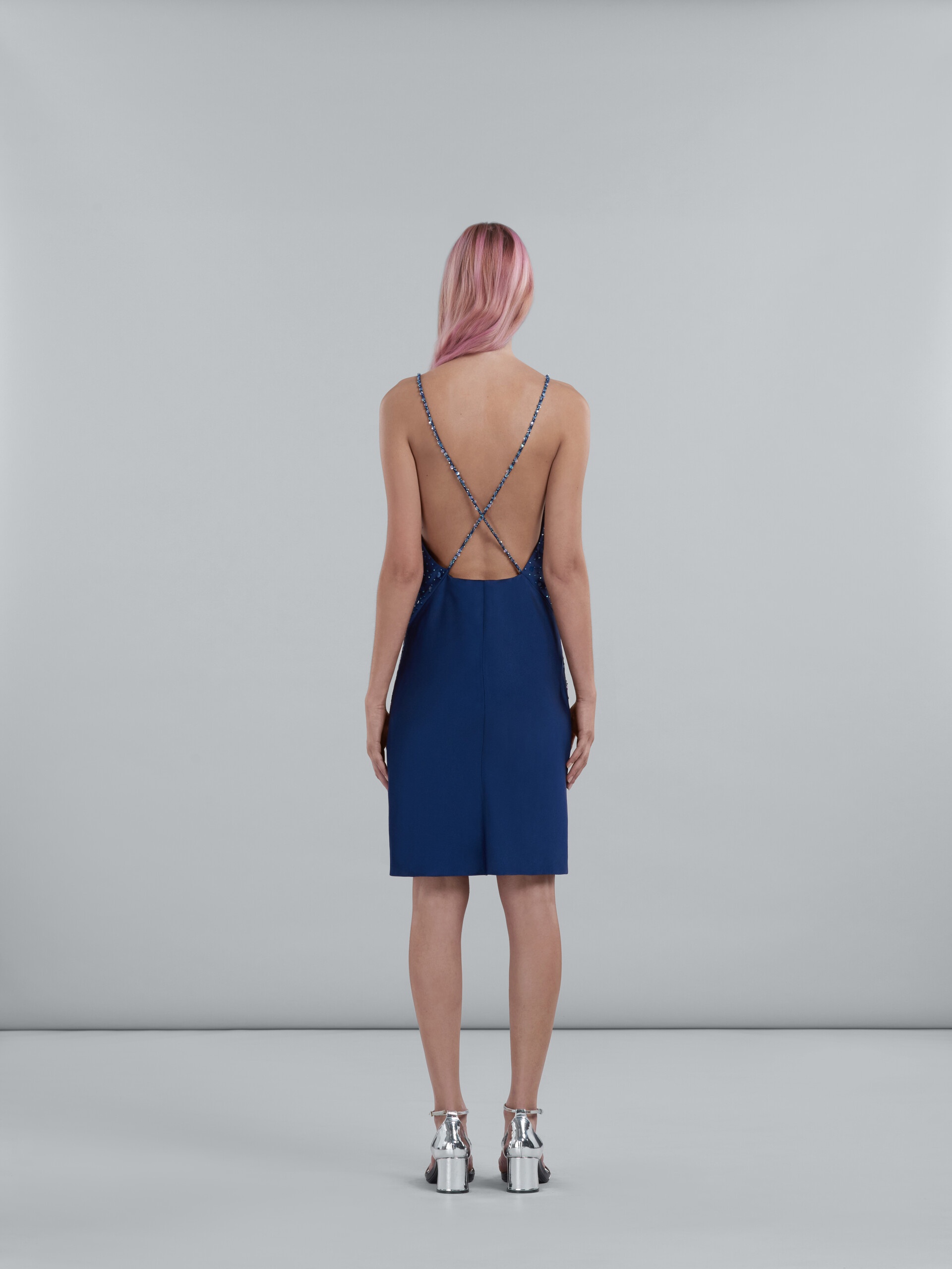 BLUE CRÊPE SATIN MINI DRESS - 3