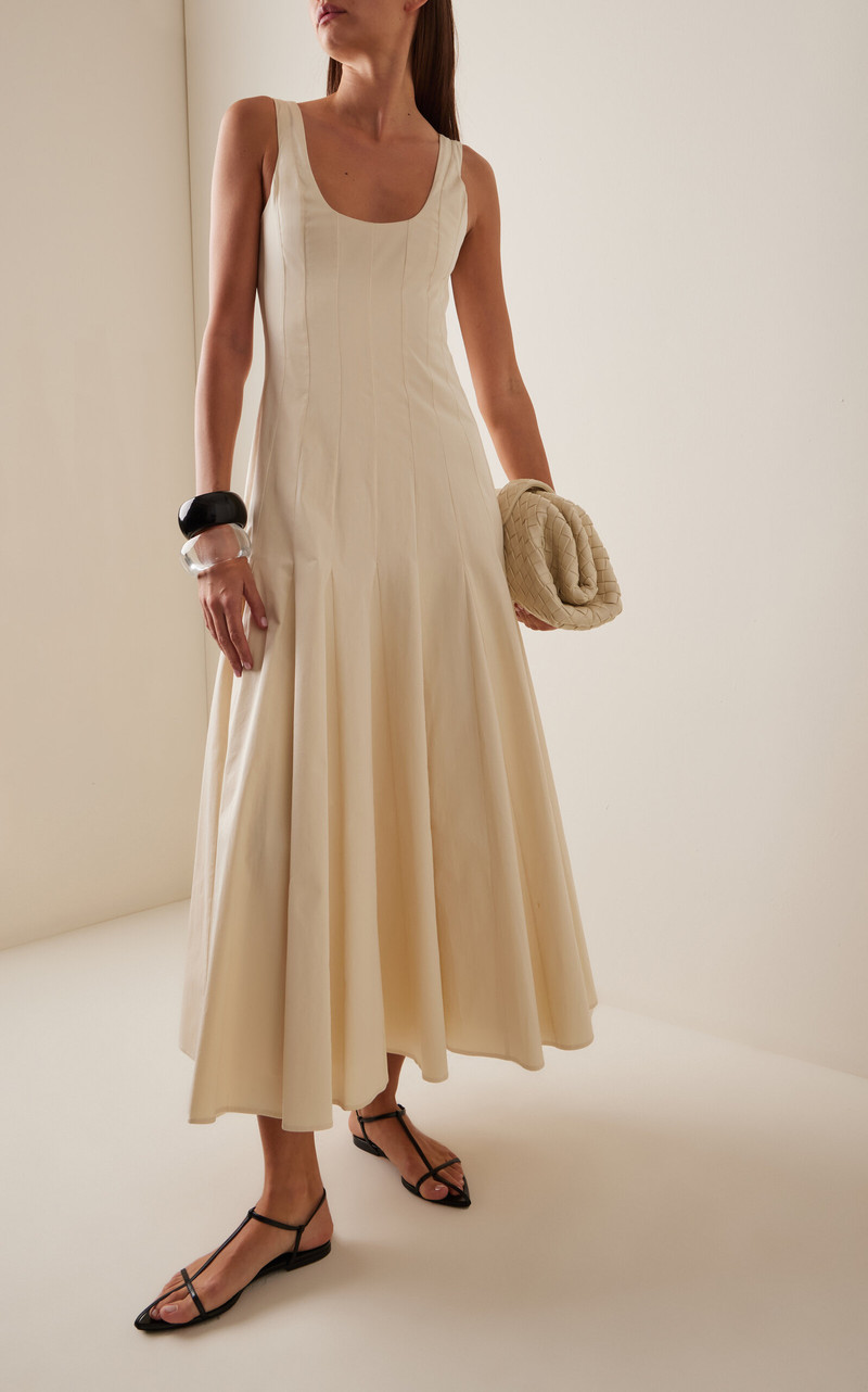 Another Tomorrow Flared Cotton Midi Dress off-white outlook