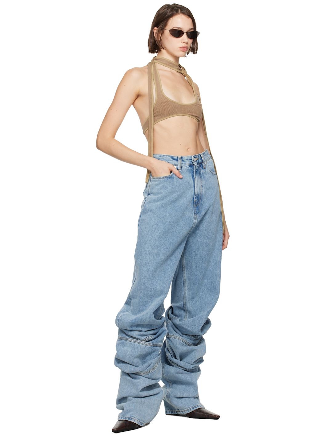 Blue Draped Cuff Jeans - 4